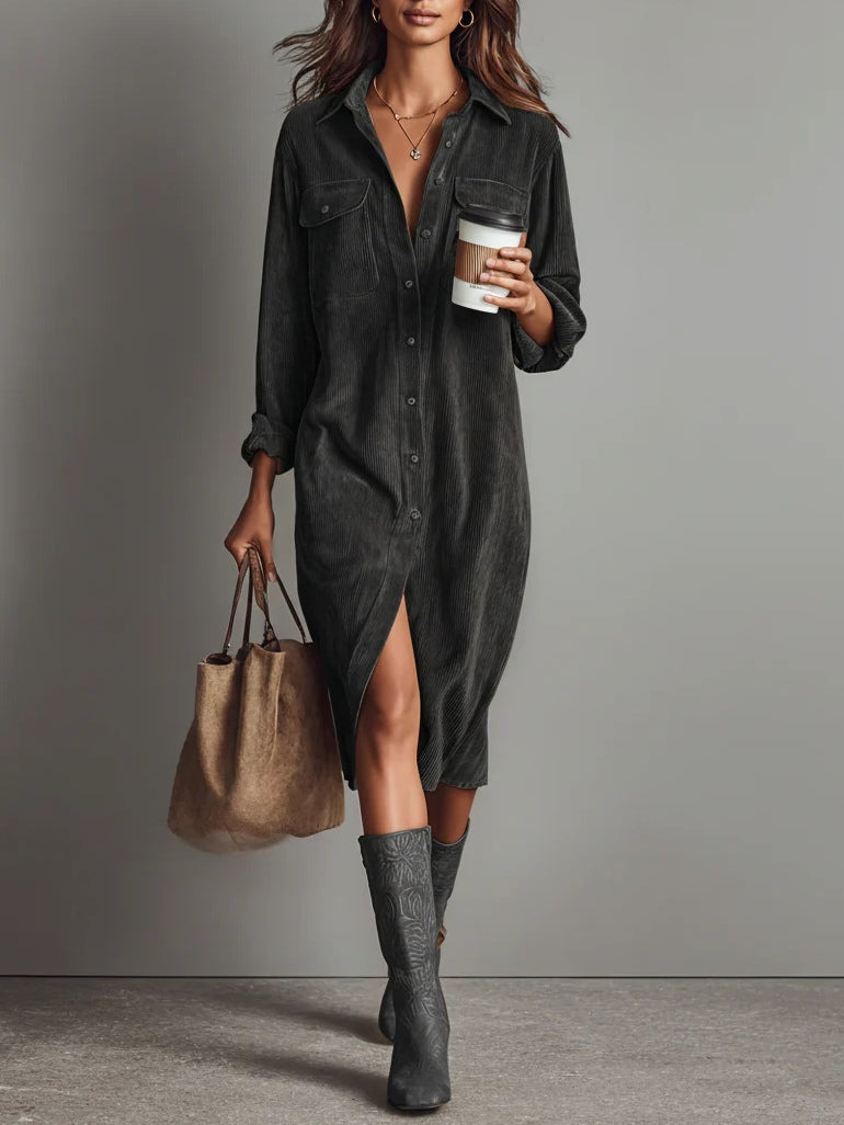 Evelyn | Relaxed Corduroy Midi Dress