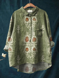 Women's Vintage Ethnic Floral Art Print Casual  Shirt
