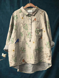 Boughs And Robin Birds Pattern Printed Women's Casual  Shirt