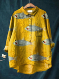 Women's Vintage Fish Art Print Casual  Shirt
