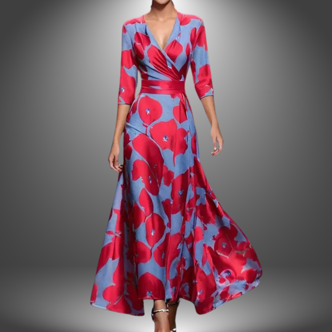 Zora - Boho Maxi Dress with V-Neck and Short Sleeves that Flatters