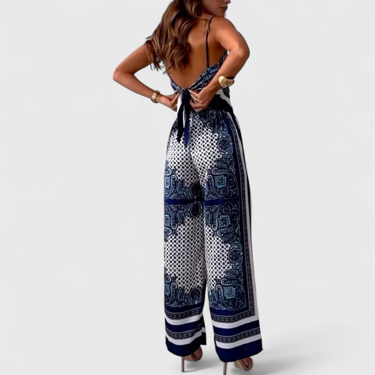 Harriet | Elegant Summer Scarf-Print Jumpsuit
