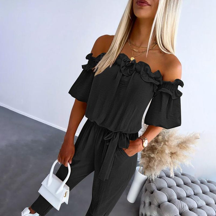 Lyvia | Chic Off Shoulder Frill Tie-Waist Jumpsuit