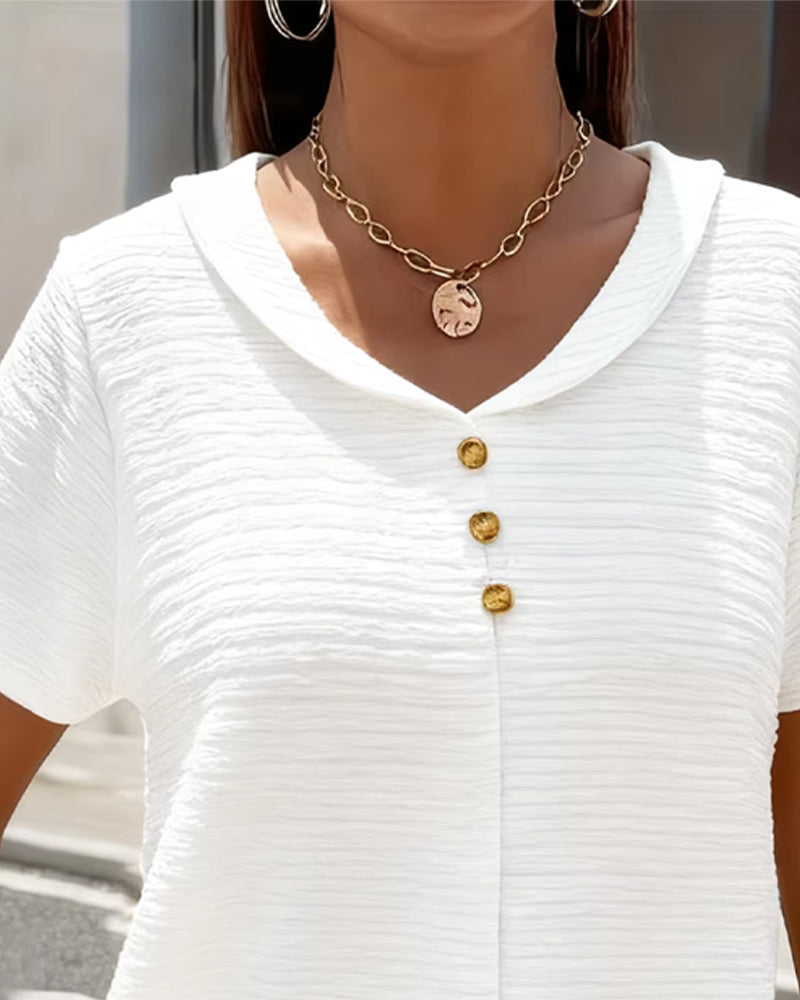LUMORAE™ | WOMEN'S T-SHIRT WITH BUTTON-UP PETER PAN COLLAR