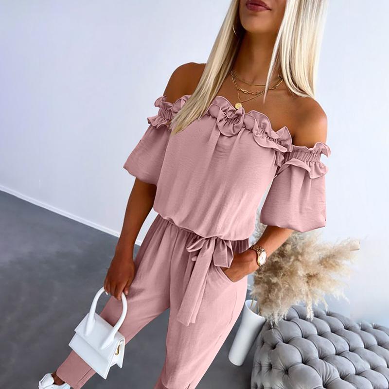 Lyvia | Chic Off Shoulder Frill Tie-Waist Jumpsuit